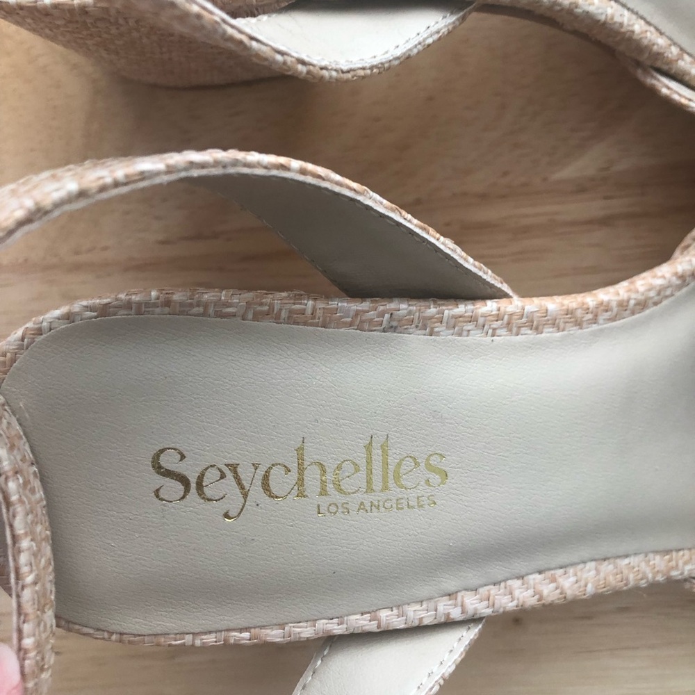 NWOT Seychelles Anthropologie Raffia Blush Tan Block Heel Sandal Size 8.5 - Picture 8 of 12